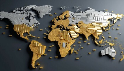 Metallic World Map Pixelated: Global Connectivity and Resource Distribution
