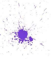 Small purple ink blot with scattered droplets.