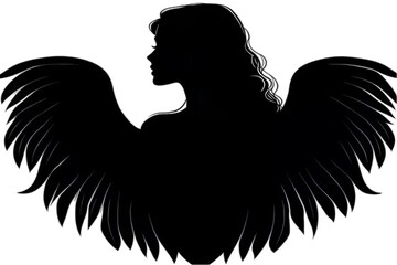 Black Angel Silhouette With Wings Against Transparent Background