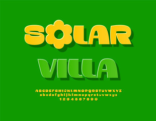 Vector Summer template Solar Villa. Sunny Yellow Font. Modern Fashion Alphabet Letters and Numbers set