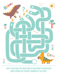 Dinosaur Maze Game for Kids T-Rex Logic Puzzle in Cute Cartoon Style © FoxyImage