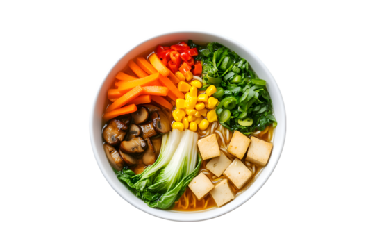 Delicious Vegetable Ramen Bowl Tofu Noodles Bok Choy Mushrooms Corn Carrots