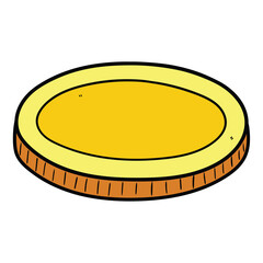 Hand drawn cartoon gold coin on a white background.