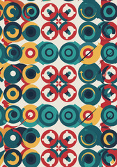 Abstract pattern of overlapping circles in various colors on an offwhite background