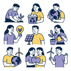 collection of eco friendly activities promoting sustainability and care for planet