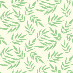 Naklejka premium Abstract jade Green Botanical leaves on branches seamless pattern on white background. For wallpaper, home décor and fabric