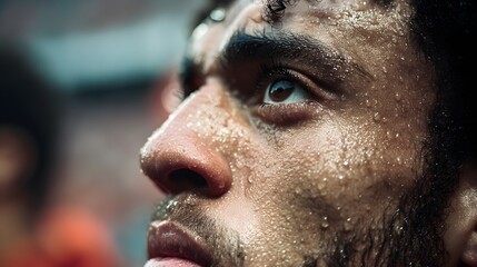 Obraz premium Footballer’s intense focus during match stadium close-up competitive emotional