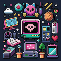 8-bit retro video game gamepad controllers and buttons design - vector pixel graphics. Arcade game pixel icons collections. Console game controllers and navigation buttons