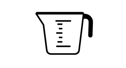 Simple Line Art: Measuring Cup Icon with Graduated Markings, Black Outline on White.