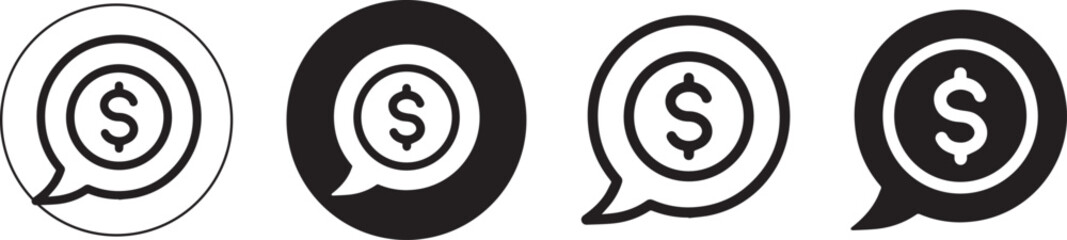 Dollar sign icons, circular black and white designs, currency symbols, financial iconography, minimalist money graphics, simple vector illustrations,