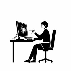 A special effects artist sits in front of a computer, creating stunning visual effects.