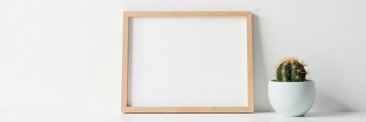 Obraz premium Clean white background, picture frame, small cactus, image, design