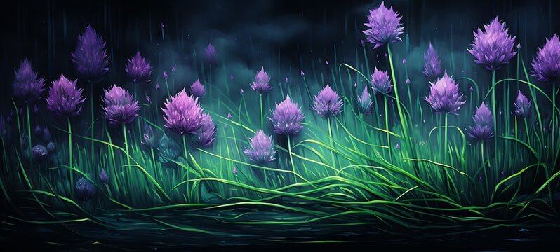 abstrak mozaic color of Chives in darkness, ai generative