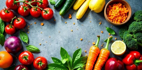 Healthy superfood ingredients arranged with artistic touch, nutrition, dark background, superfood
