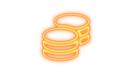 Neon coins icon brown color glow with transparent background