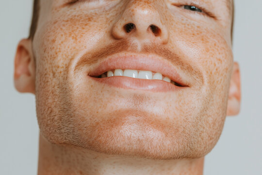 Face of a red head man close up of facial hair stuble beard