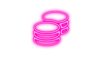 Neon coins icon pink color glow with transparent background