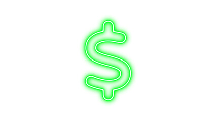 Neon dollar sign icon green color glow with transparent background