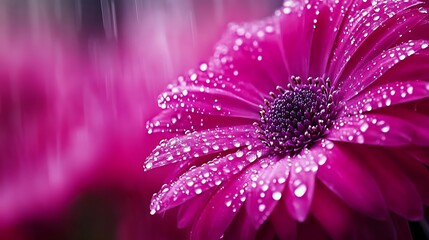 Fototapeta premium A vibrant pink flower covered with glistening water droplets