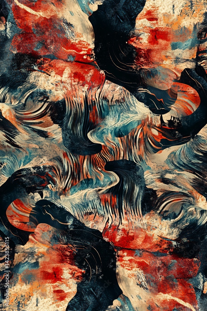 Poster abstract painting background with wavy lines and grunge texture