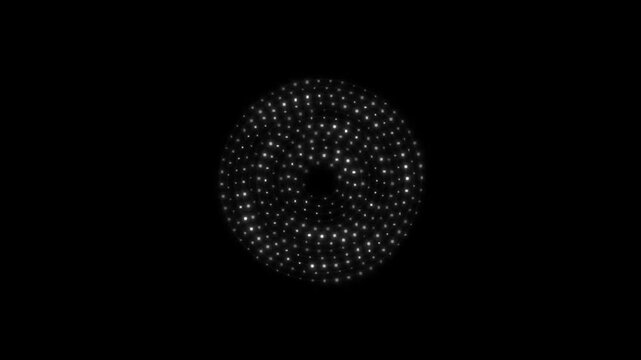 White microdots arranged in mandala-like radial symmetry, softly flickering and expanding in recursive waves smooth animation seamless loop
