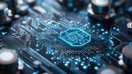 5g networks connectivity AI integration Close-up of a circuit board with intricate electronic details.