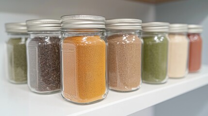 Variety of spices in clear glass jars