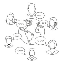 Planet in network chat. Chat with friends from all over the world. World Wide Web.