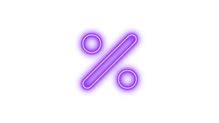 Neon percent icon purple color glow with transparent background