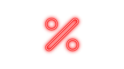 Neon percent icon red color glow with transparent background