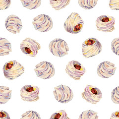 seamless pattern, pink meringues, marshmallow. sweetness, sweet cake, dessert. for cafe, sweet shop, confectionery.