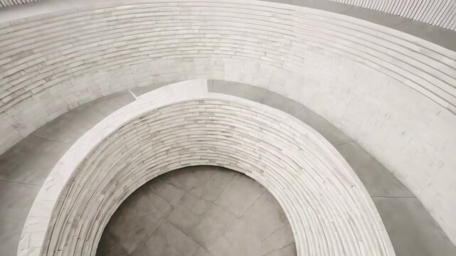 Modern white concrete amphitheater with layered circular seating and minimalist design

