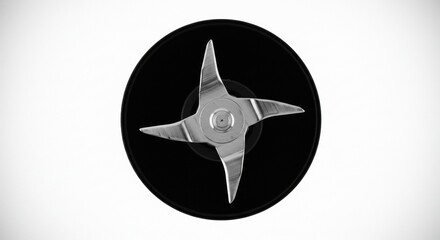 Fototapeta premium Four-Bladed Silver Cutter: Sharp Edges on Black, White Backdrop.