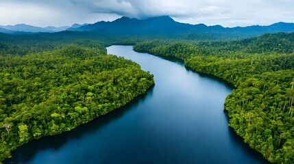 Fototapeta premium Aerial View of Thriving Forest Ecosystem Showcasing Lush Biodiversity Conservation