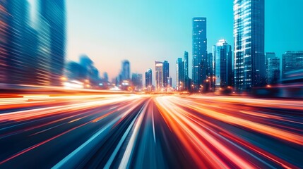 Fototapeta premium Blurred Lights and Rapid Motion of a Bustling Urban City at Night