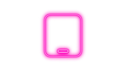 Neon tablet icon pink color glow with transparent background