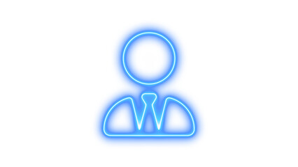 Neon user tie icon blue color glow with transparent background