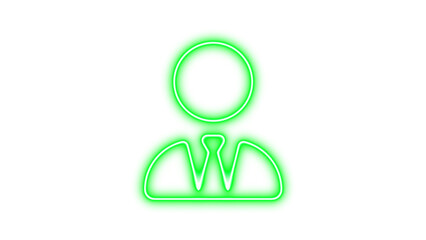 Neon user tie icon green color glow with transparent background