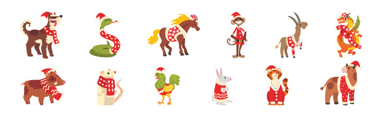 Funny Animal Wear Christmas Clothing Accessory Vector Set