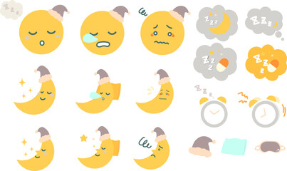 眠る月、睡眠のかわいいイラスト・アイコンセット