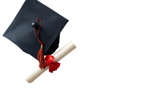 Advertising copy, graduation cap and diploma on a white background, png