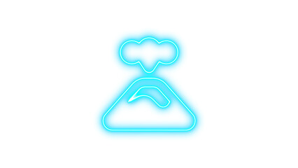 Neon volcano icon cyan color glow with transparent background