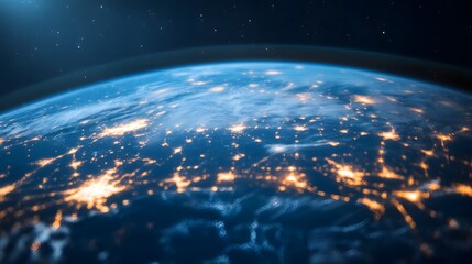 Obraz premium Global Satellite Internet Overlaying the Illuminated Planet at Night