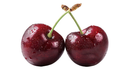 Isolated pair of fresh cherries on a white background, png