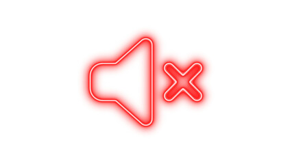 Neon volume x mark icon red color glow with transparent background
