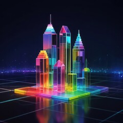Obraz premium Futuristic Neon Cityscape on Digital Circuit Board
