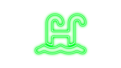 Neon water ladder icon green color glow with transparent background
