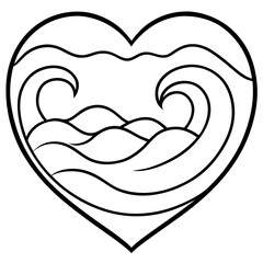 Waves curling into a heart line art vector