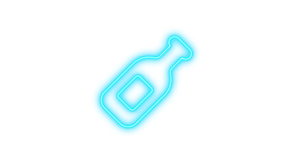 Neon wine bottle icon cyan  color glow with transparent background