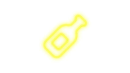 Neon wine bottle icon yellow color glow with transparent background
